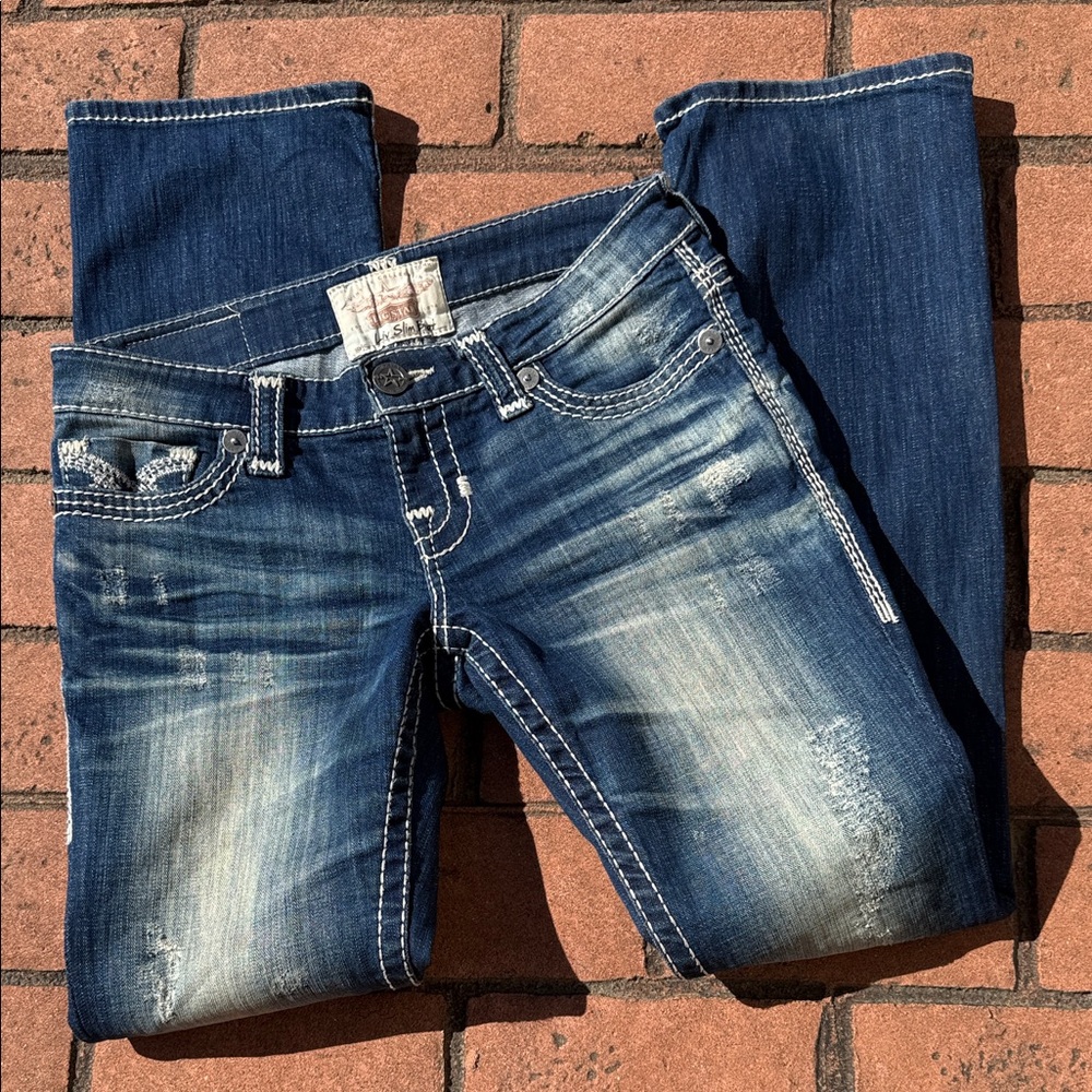 Big Star Distressed Straight Leg Jeans Liv Slim Straight Blue Women's 27 R